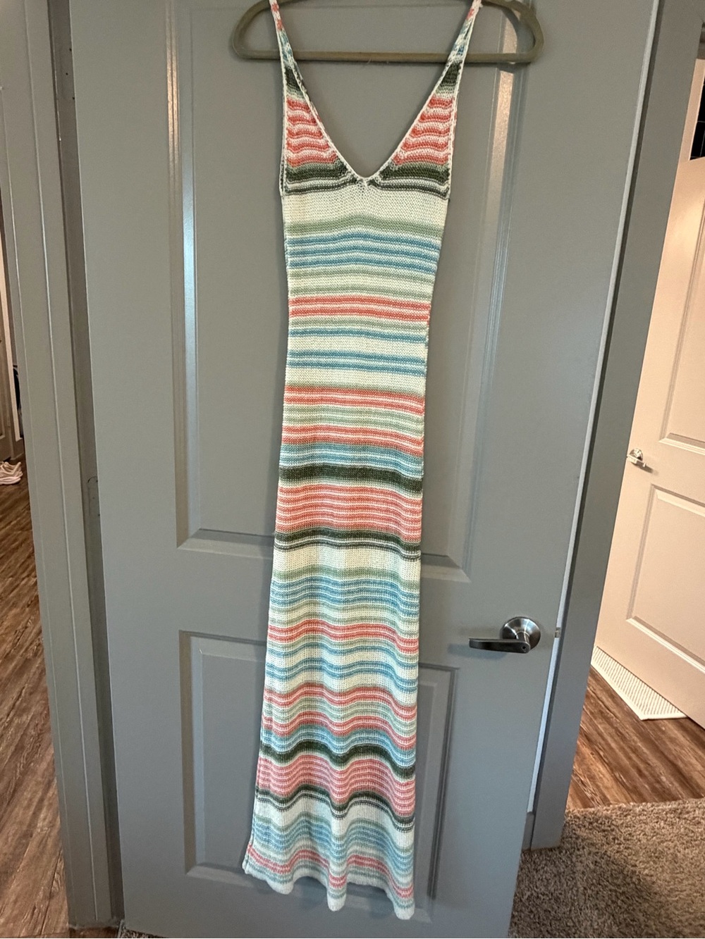 Striped Pastel Maxi Dress with V-Neck